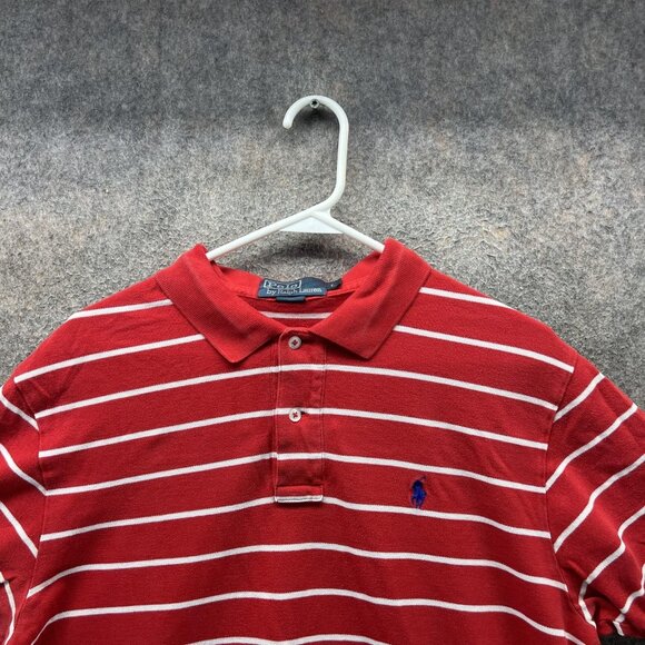 Polo Ralph Lauren Shirt Mens Large Red White Stripe Pony Logo Polo Short Sleeve - Picture 4 of 10